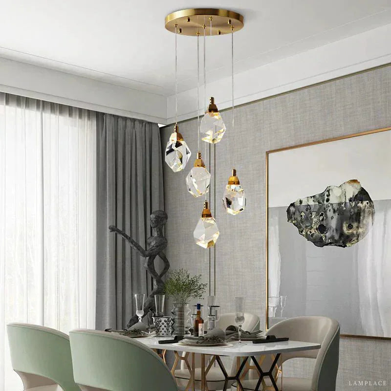 Angle Faceted Crystal Multi-Lights Round Chandelier