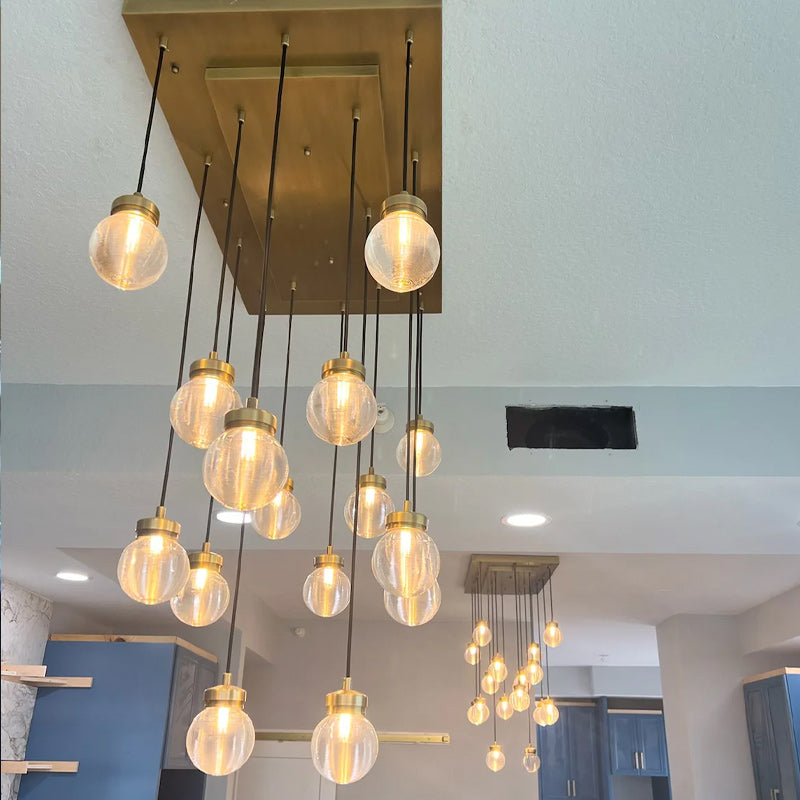 Pearl Carved Inciso Rectangle Chandelier 36"