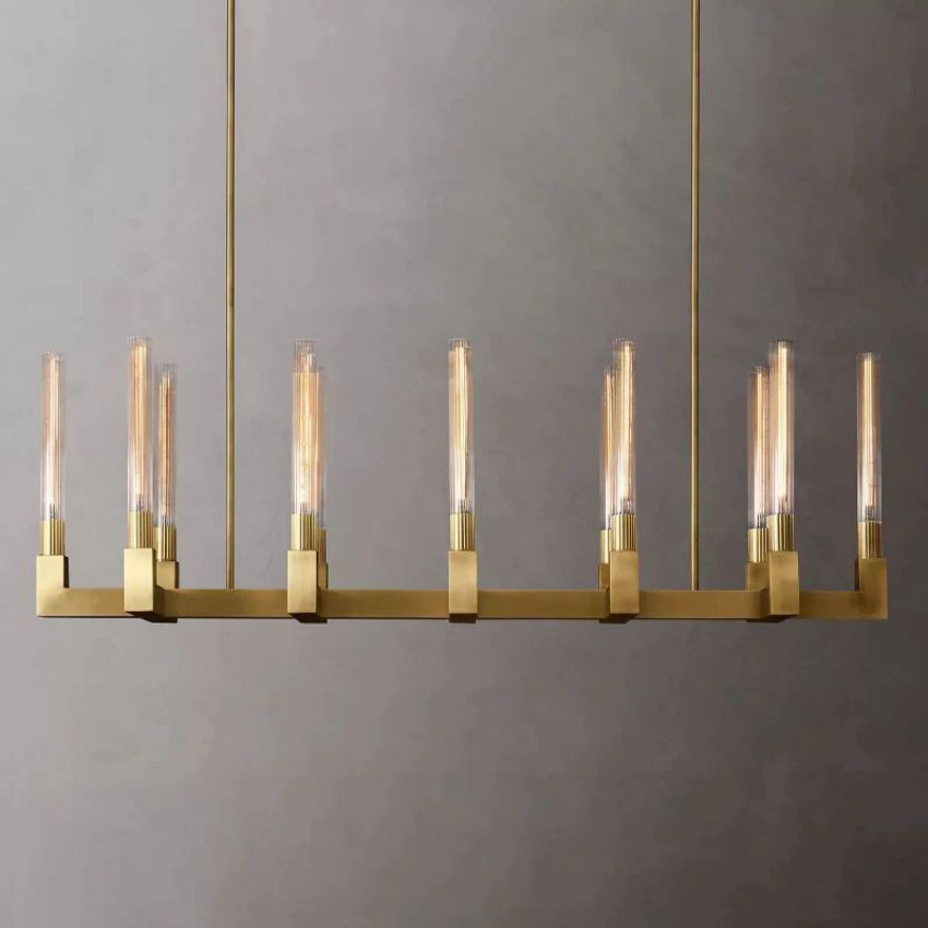 Cannele Ribbed Glass Linear Chandelier 55"