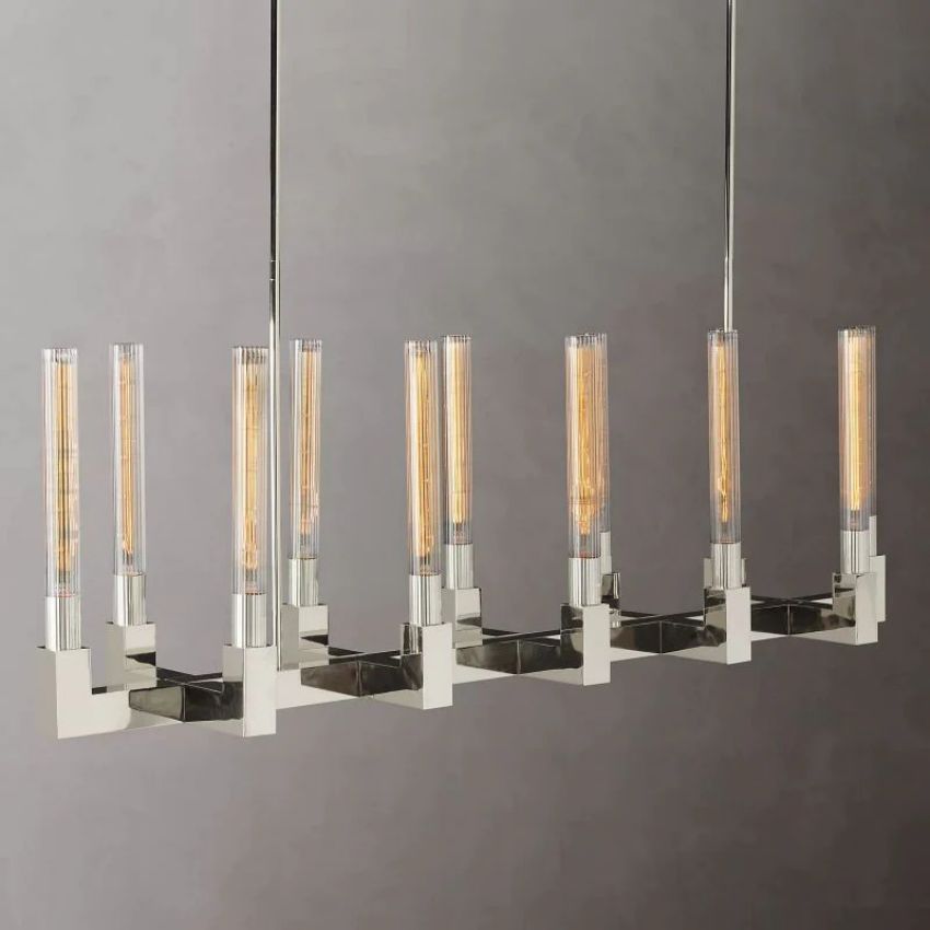 Cannele Ribbed Glass Linear Chandelier 55"