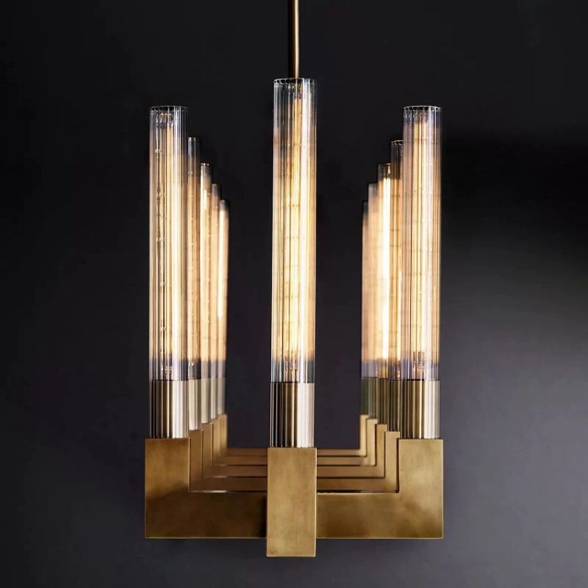 Cannele Ribbed Glass Linear Chandelier 67"