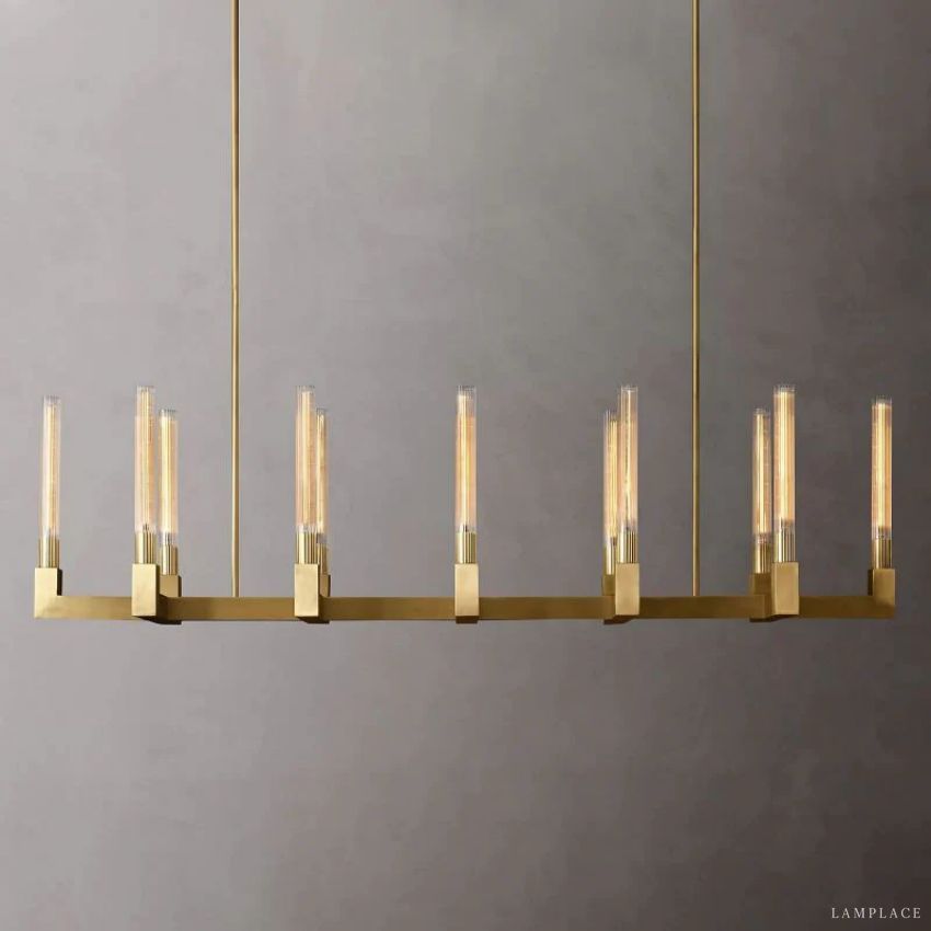 Cannele Ribbed Glass Linear Chandelier 67"