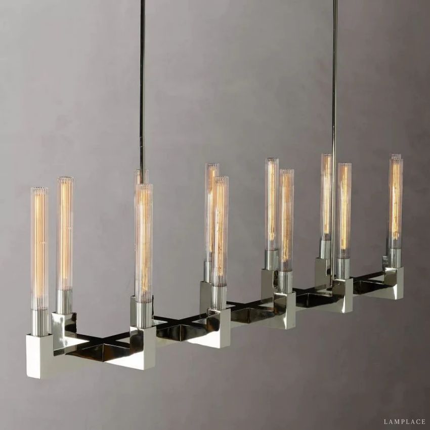 Cannele Ribbed Glass Linear Chandelier 67"