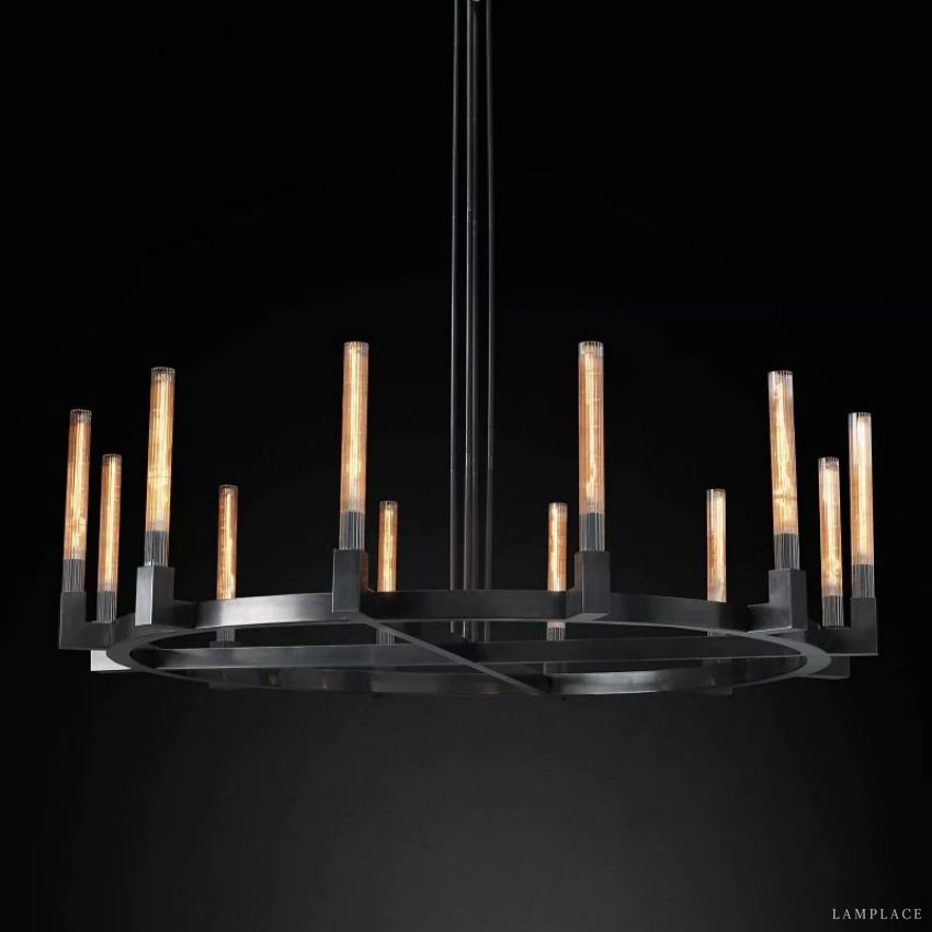 Cannele Ribbed Glass Round Chandelier 60"