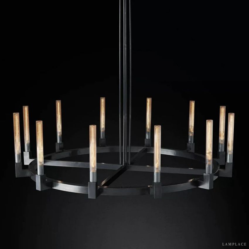 Cannele Ribbed Glass Round Chandelier 60"