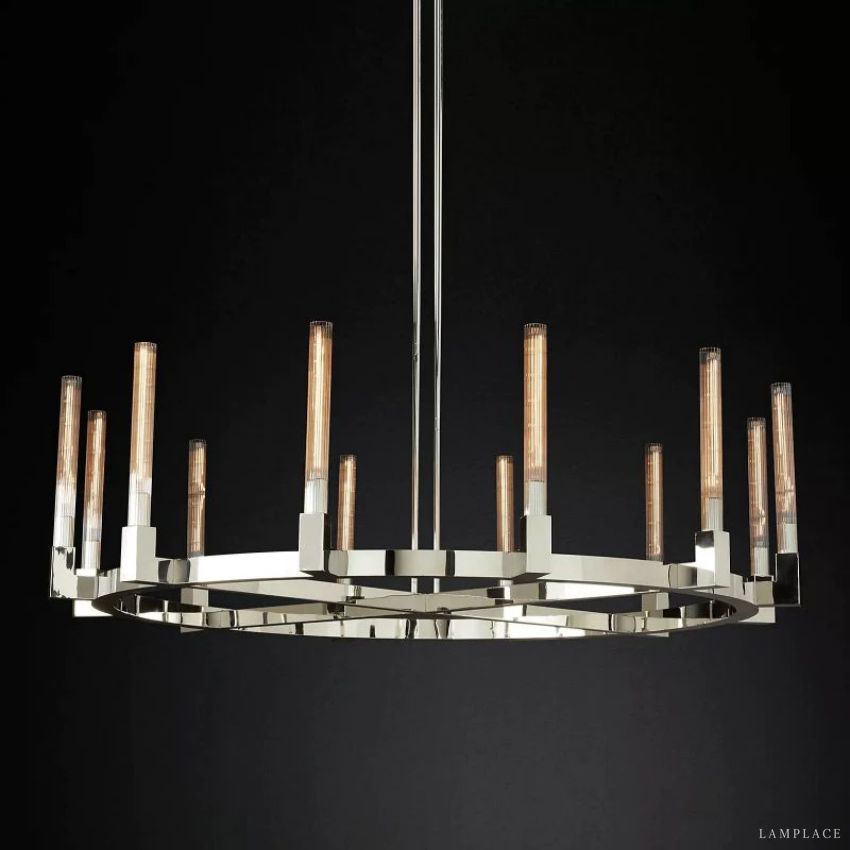 Cannele Ribbed Glass Round Chandelier 60"