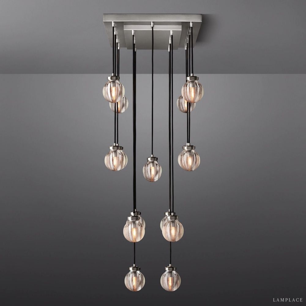 Pearl Carved Inciso Rectangle Chandelier 36"