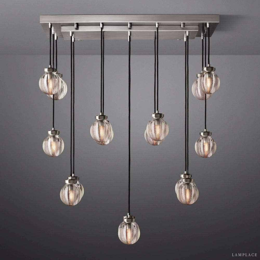 Pearl Carved Inciso Rectangle Chandelier 36"