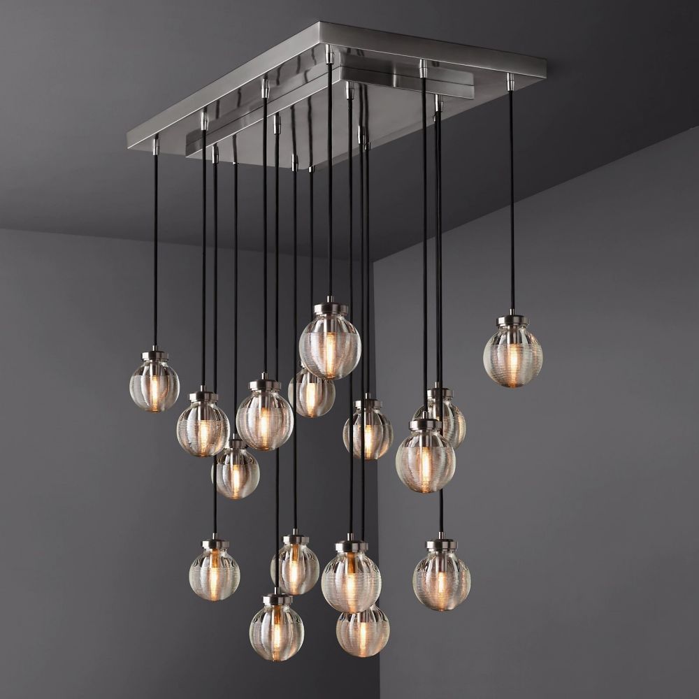 Pearl Carved Inciso Rectangle Chandelier 36"