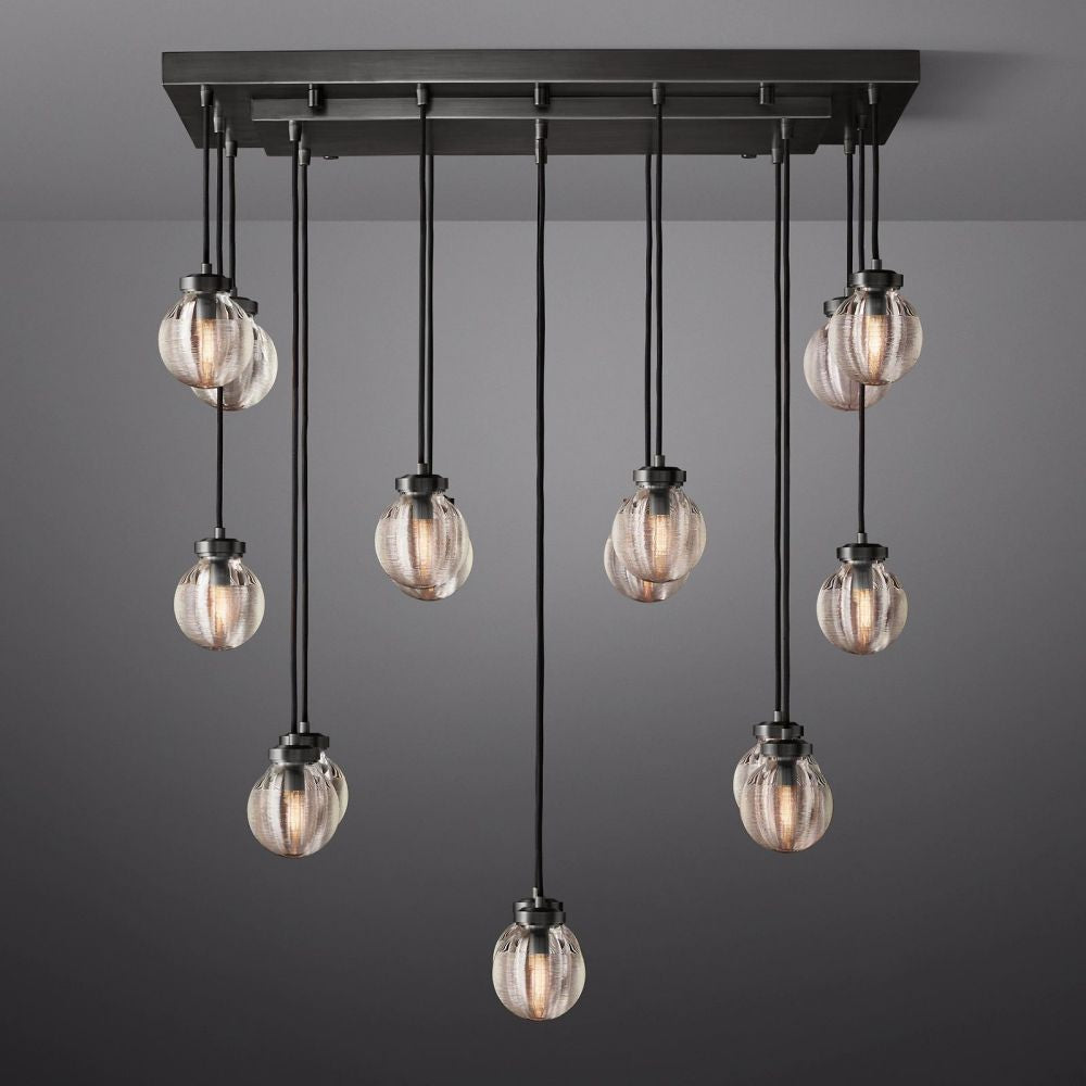 Pearl Carved Inciso Rectangle Chandelier 36"