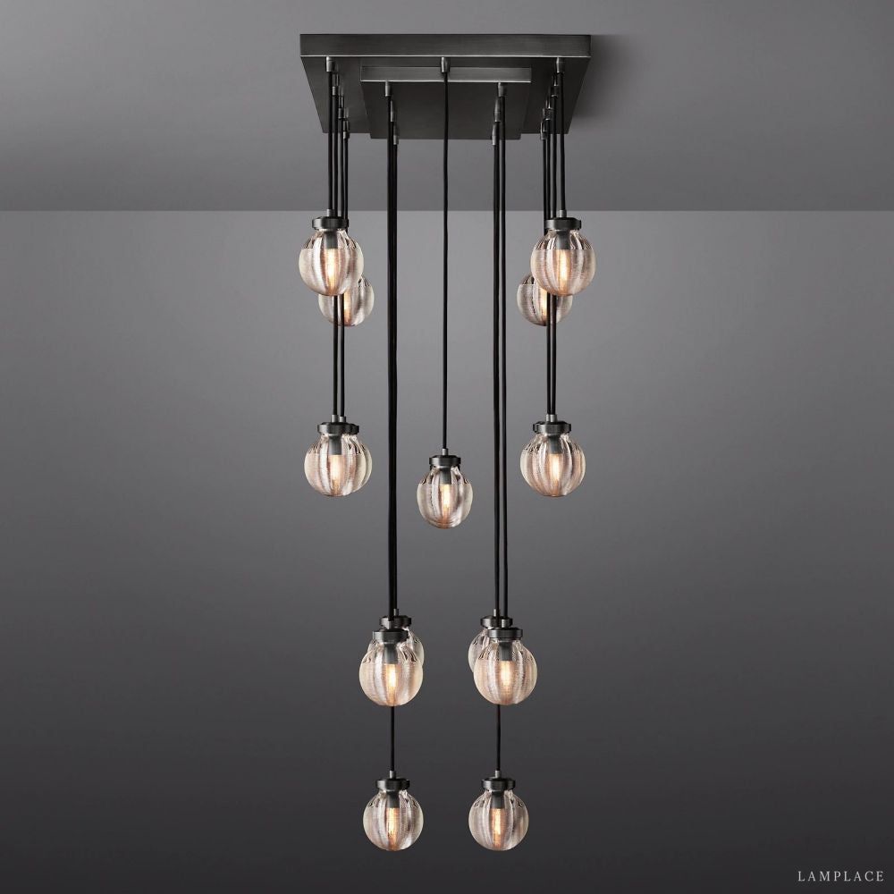 Pearl Carved Inciso Rectangle Chandelier 36"
