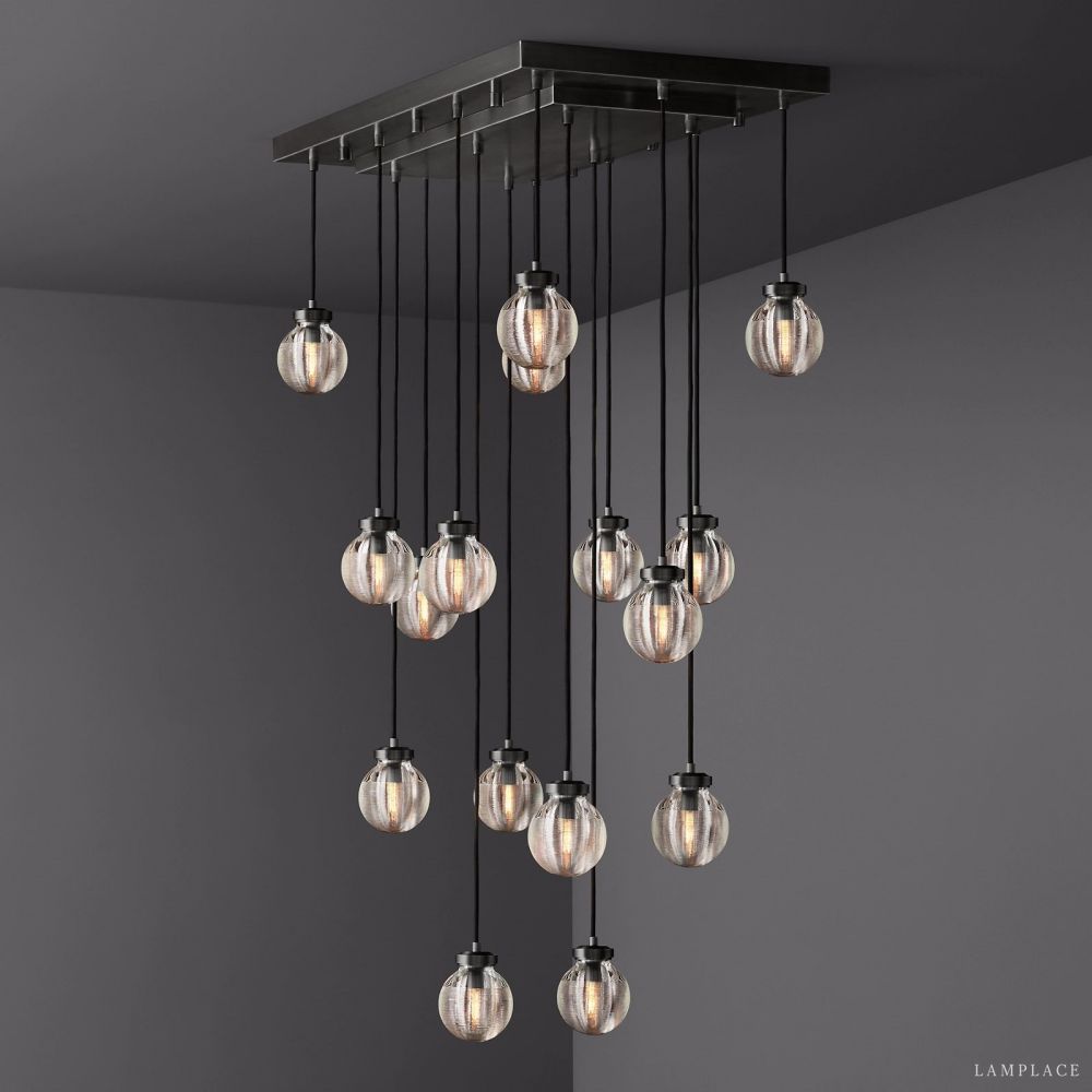 Pearl Carved Inciso Rectangle Chandelier 36"