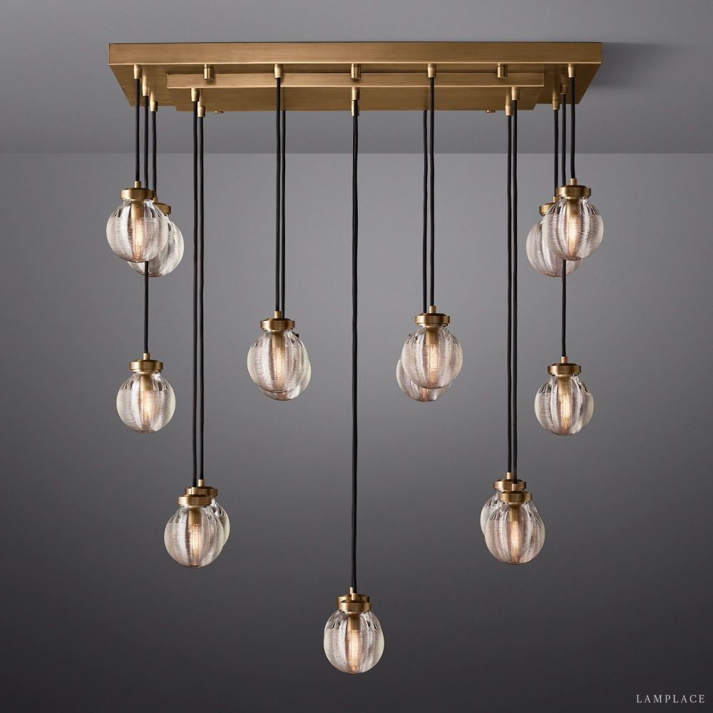 Pearl Carved Inciso Rectangle Chandelier 36"