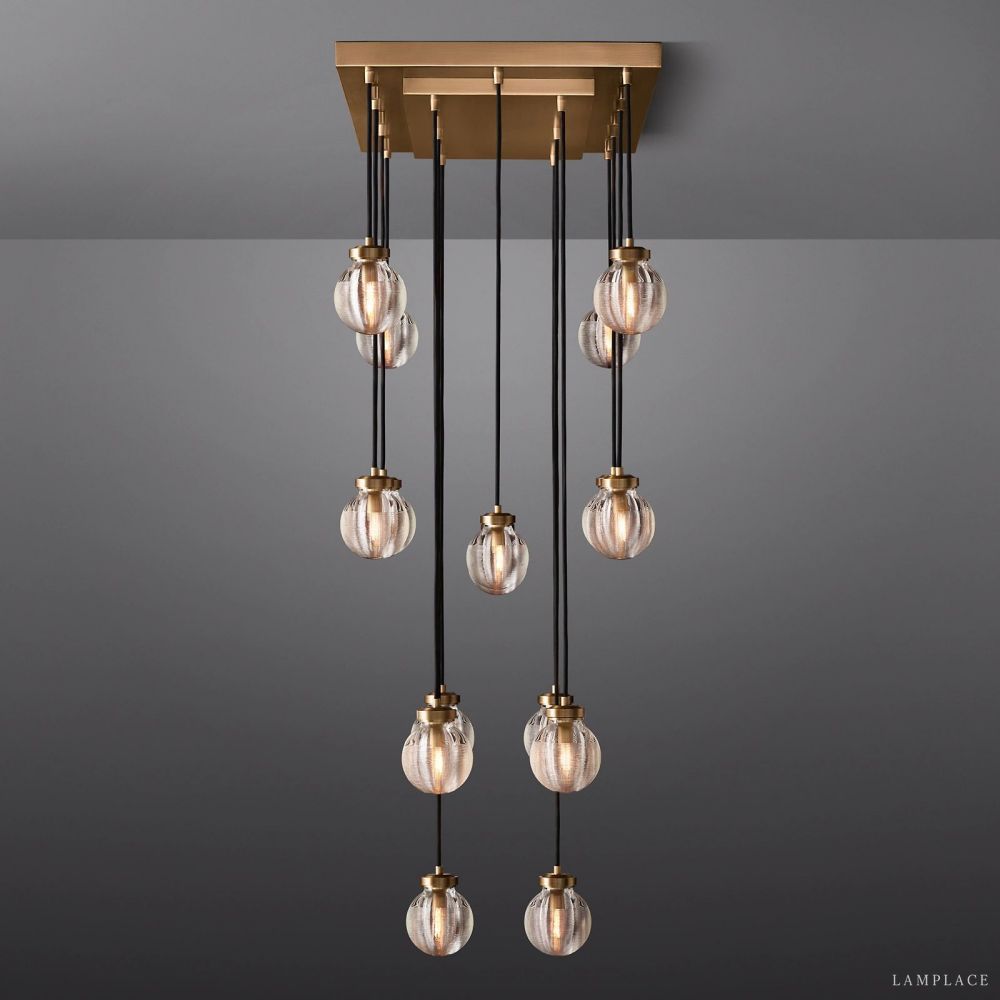 Pearl Carved Inciso Rectangle Chandelier 36"