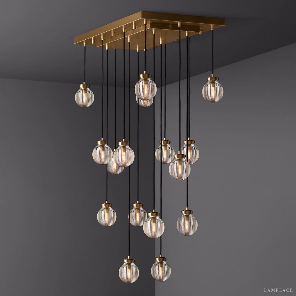 Pearl Carved Inciso Rectangle Chandelier 36"