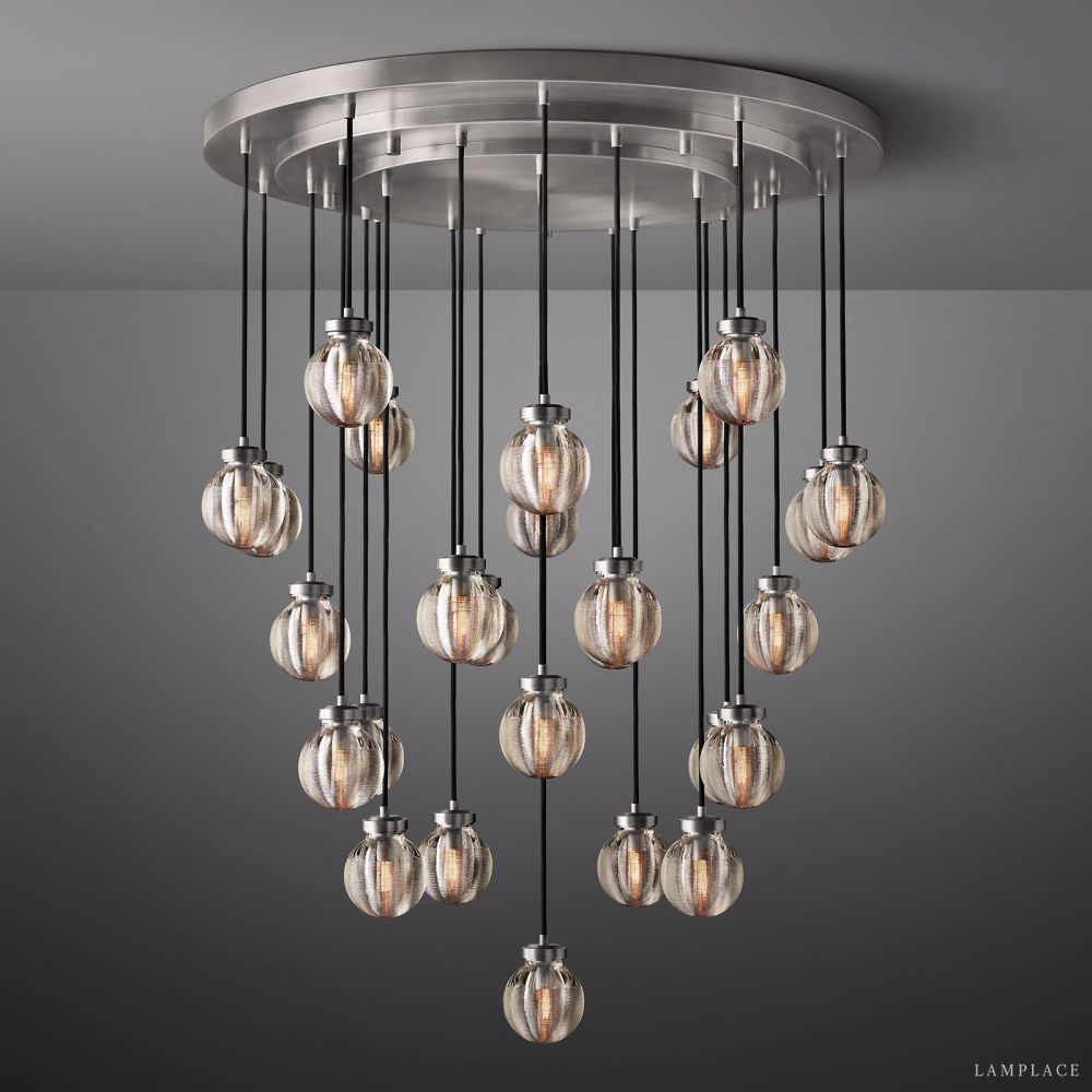 Pearl Carved Inciso Round Chandelier 38"