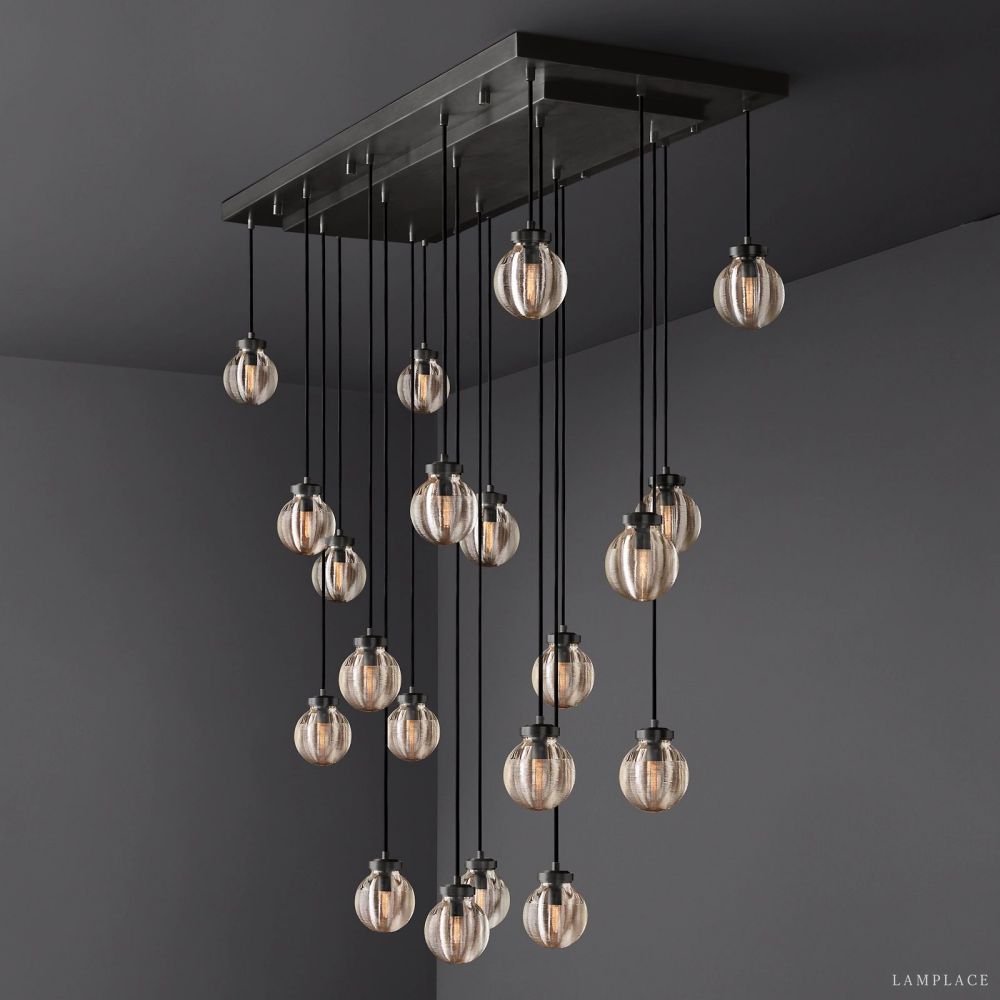 Pearl Carved Inciso Rectangle Chandelier 54"