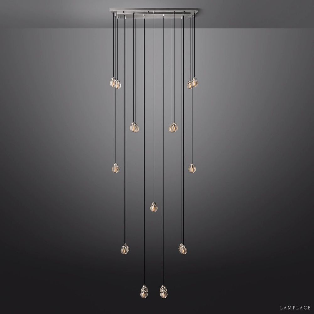 Pearl Carved Inciso Rectangle Chandelier 54"