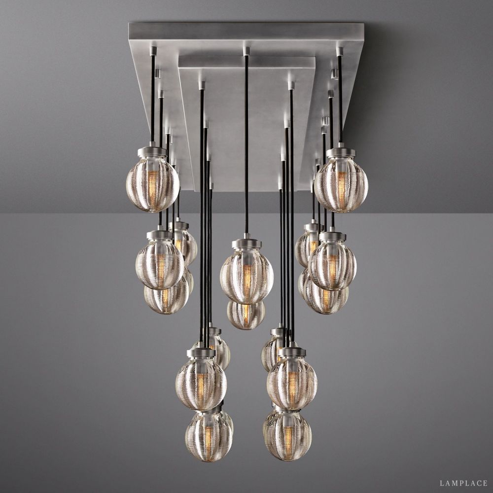 Pearl Carved Inciso Rectangle Chandelier 54"