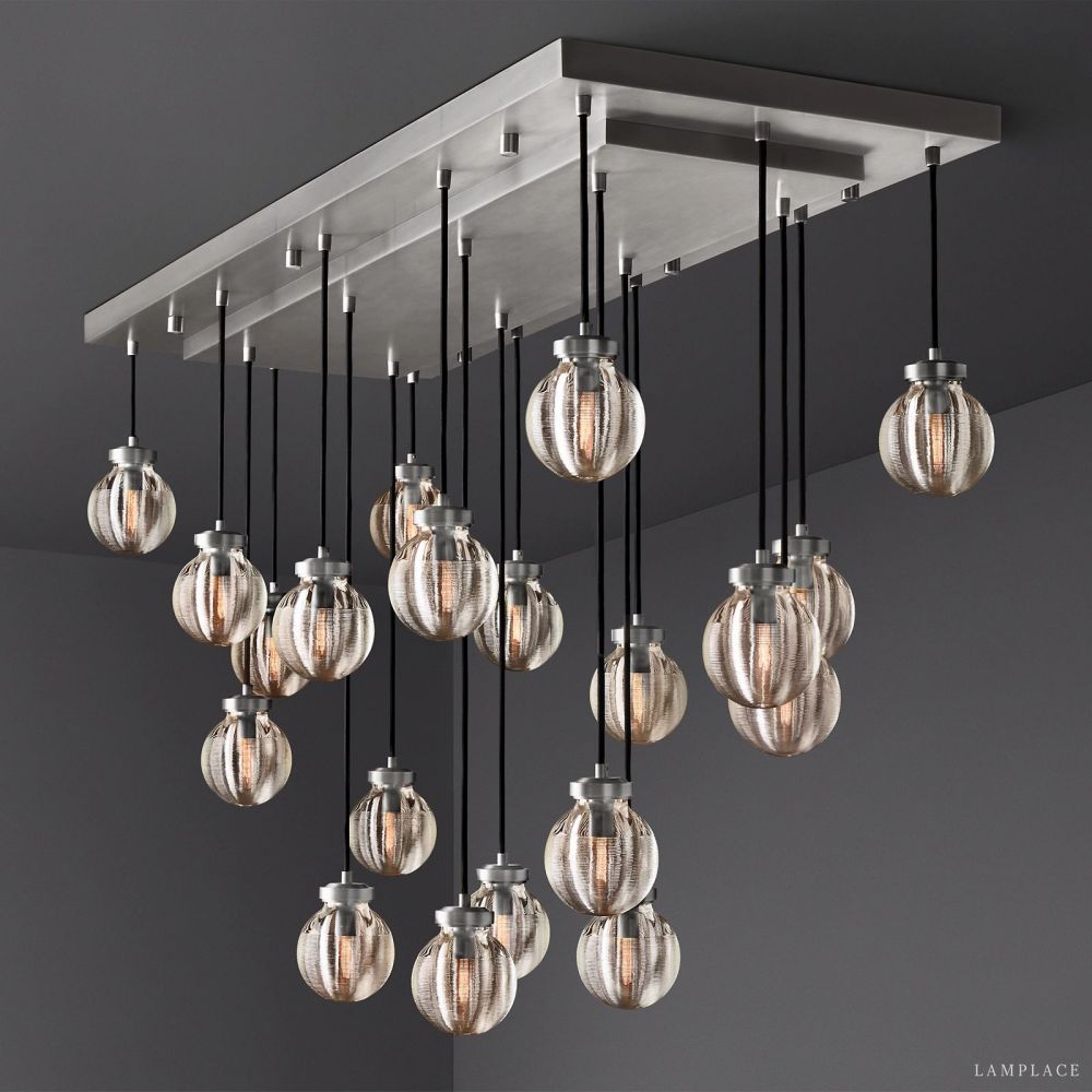 Pearl Carved Inciso Rectangle Chandelier 54"