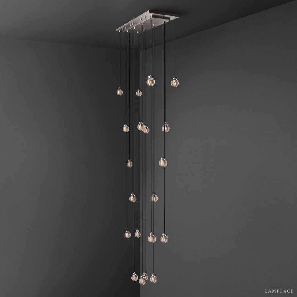 Pearl Carved Inciso Rectangle Chandelier 54"