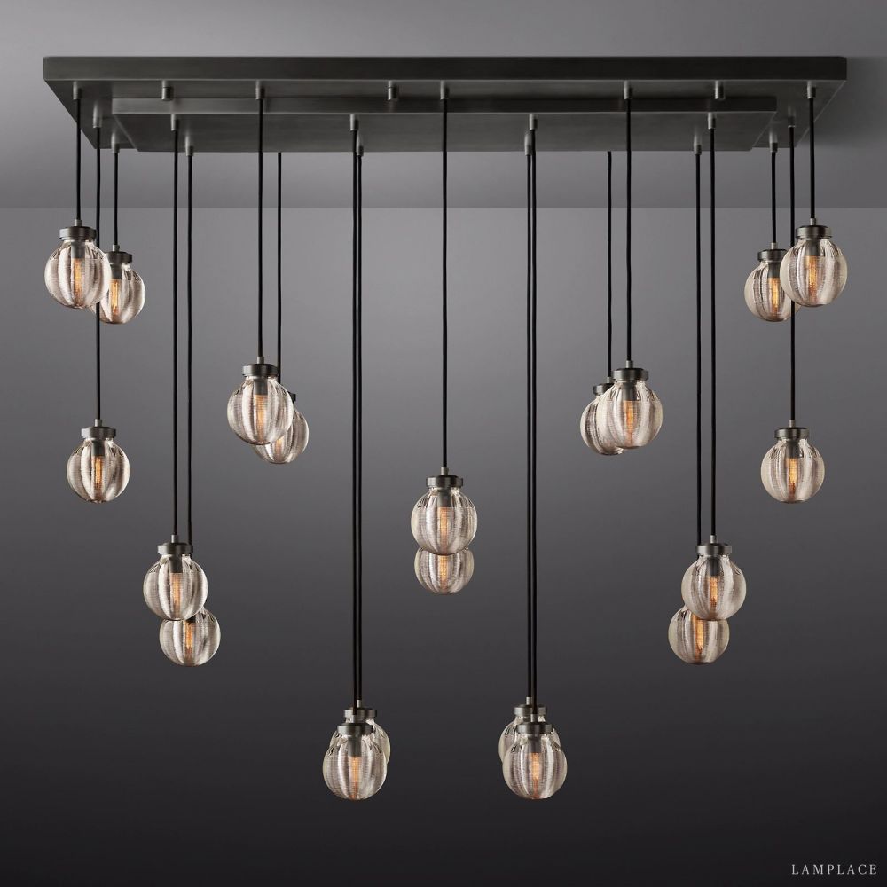 Pearl Carved Inciso Rectangle Chandelier 54"