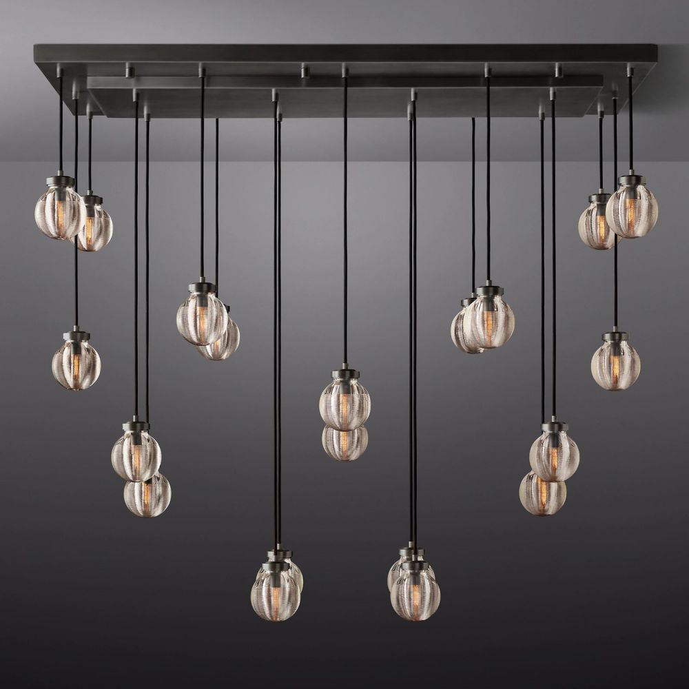 Pearl Carved Inciso Rectangle Chandelier 54"