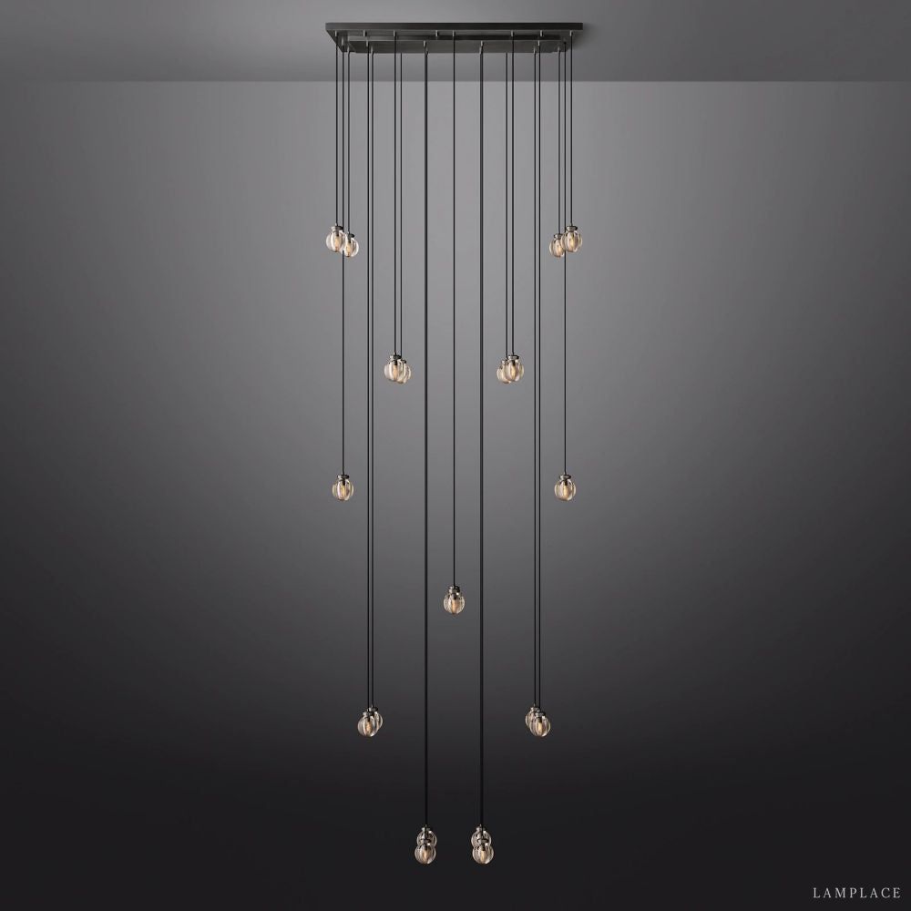 Pearl Carved Inciso Rectangle Chandelier 54"