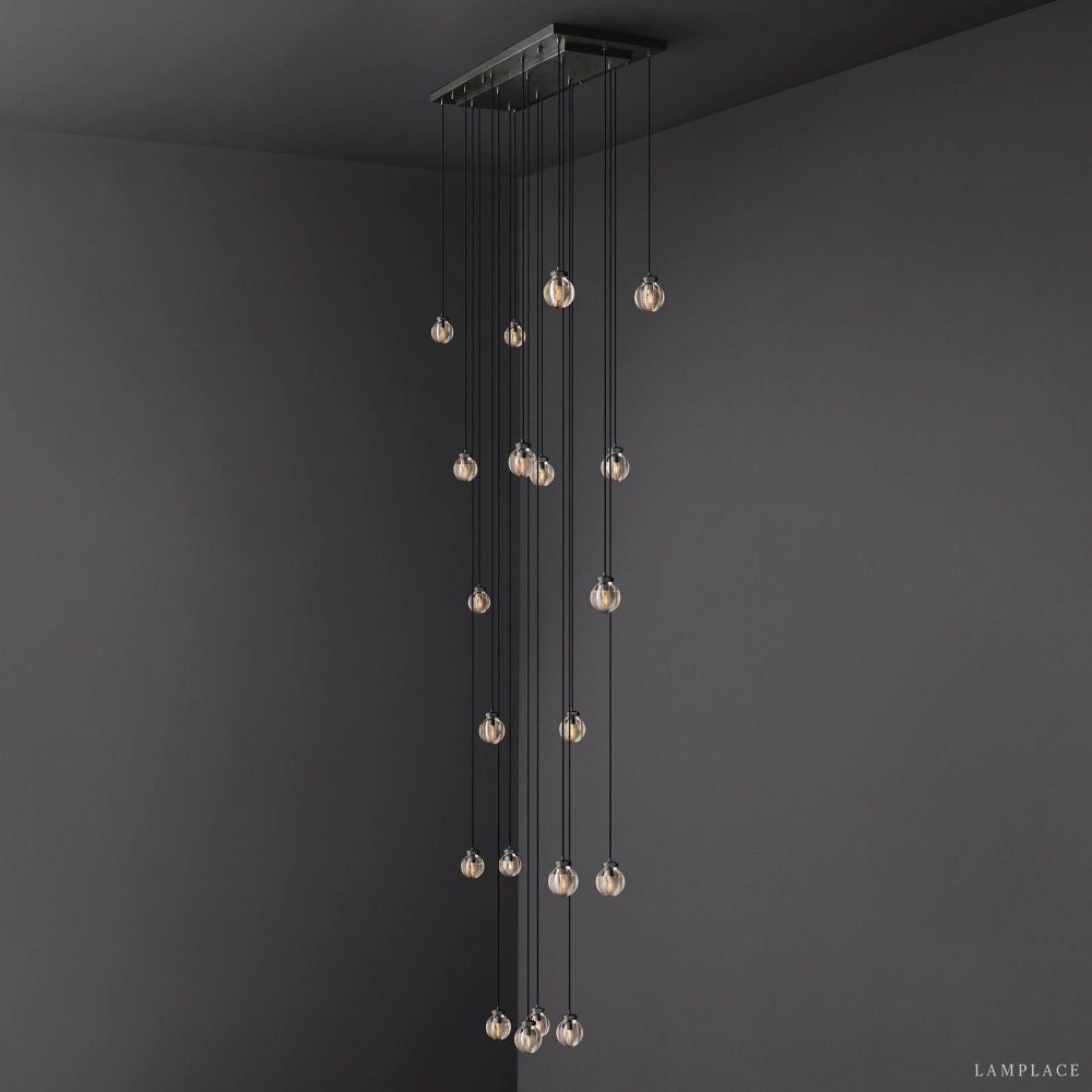 Pearl Carved Inciso Rectangle Chandelier 54"