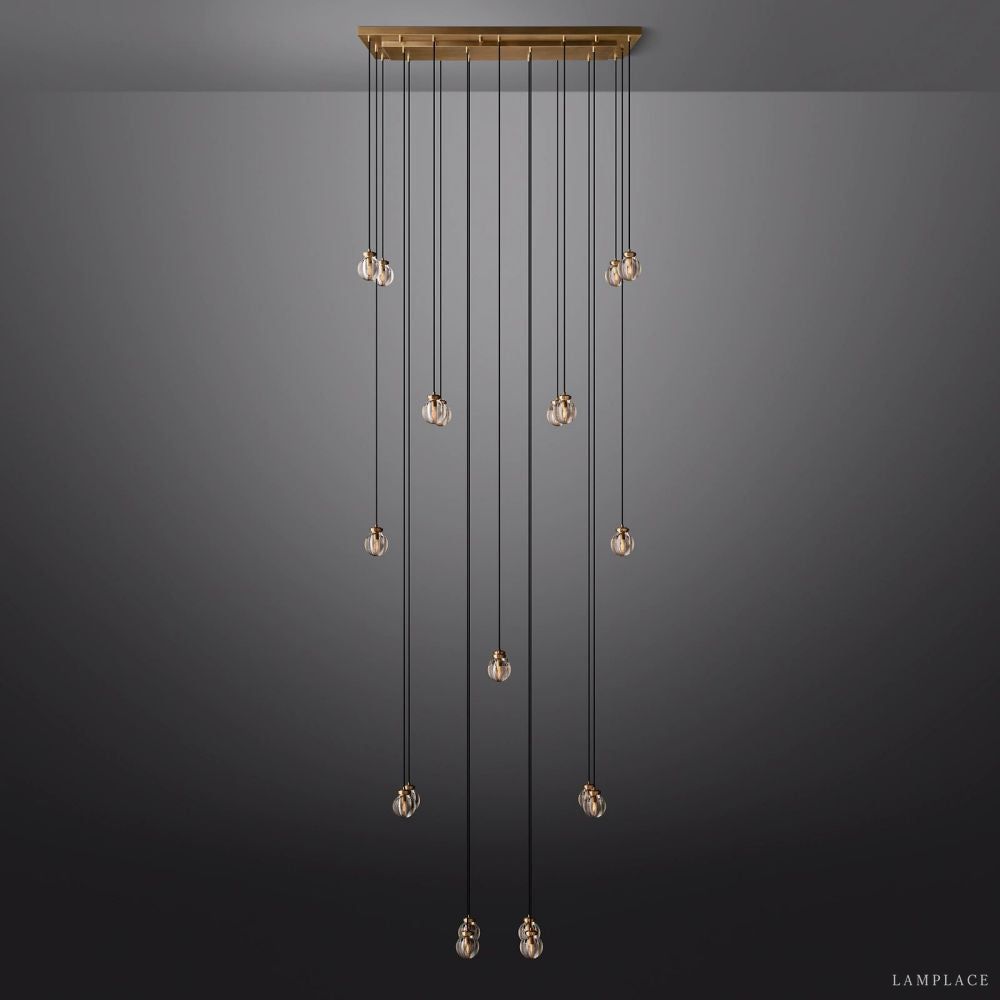 Pearl Carved Inciso Rectangle Chandelier 54"