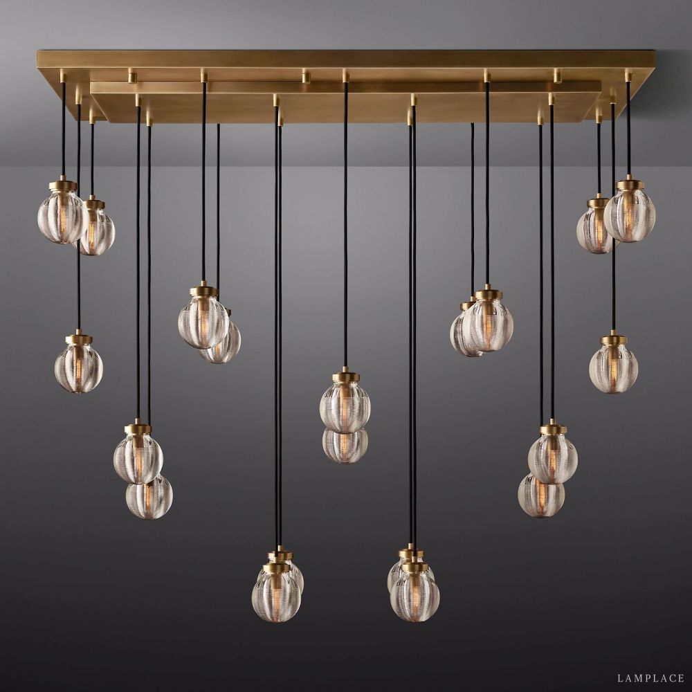 Pearl Carved Inciso Rectangle Chandelier 54"