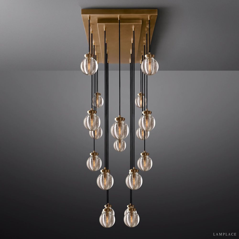 Pearl Carved Inciso Rectangle Chandelier 54"