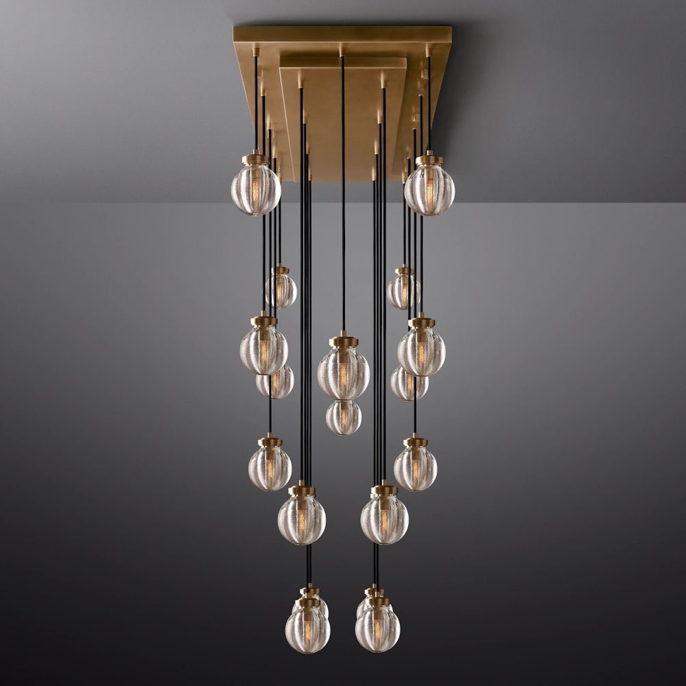 Pearl Carved Inciso Rectangle Chandelier 54"