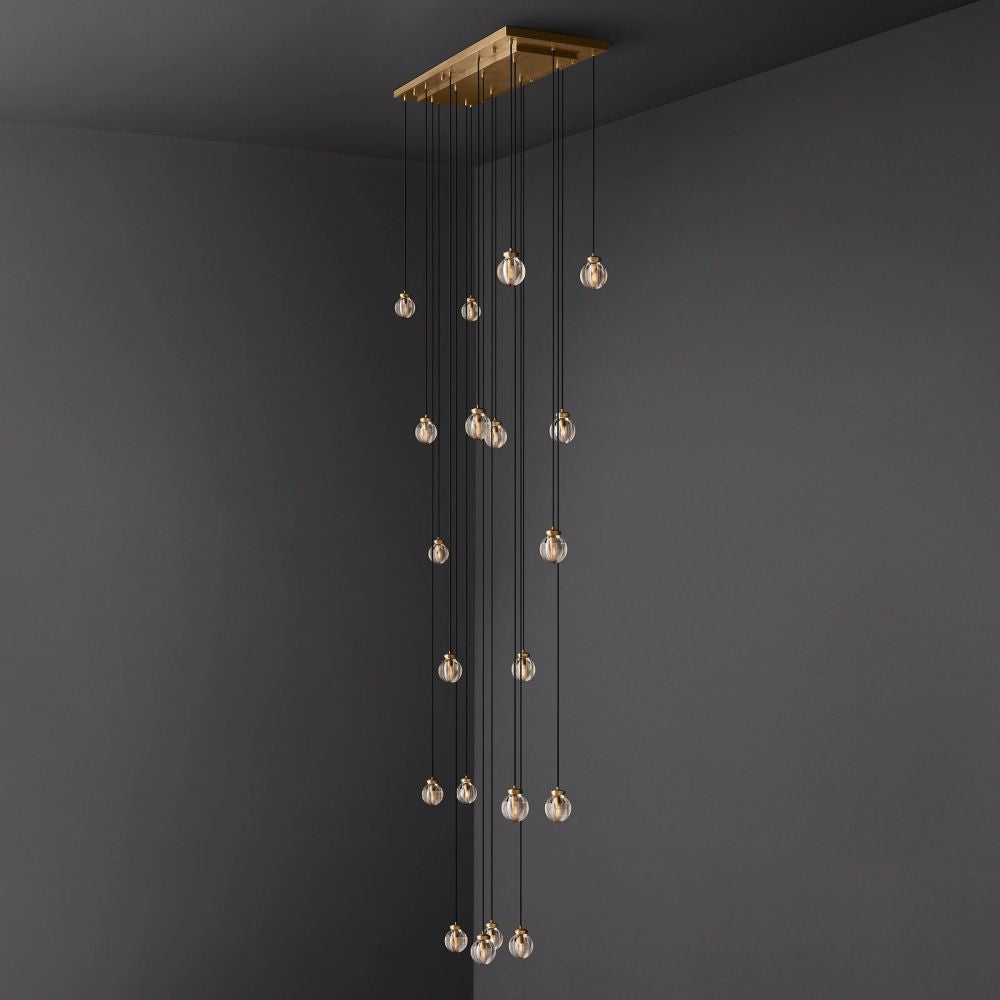 Pearl Carved Inciso Rectangle Chandelier 54"