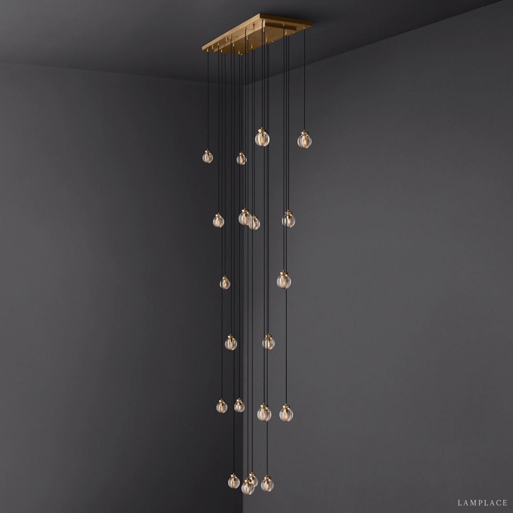 Pearl Carved Inciso Rectangle Chandelier 54"