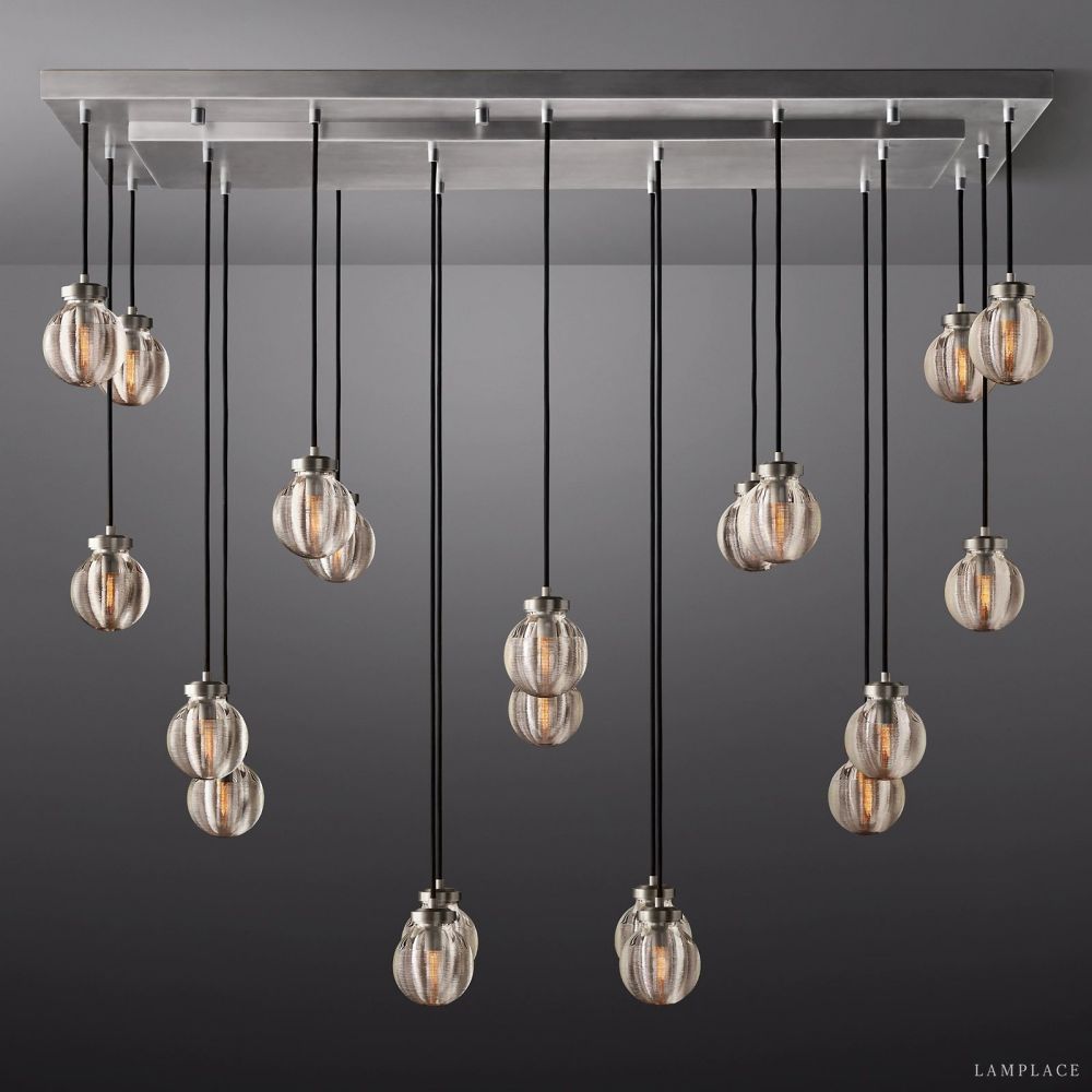 Pearl Carved Inciso Rectangle Chandelier 54"