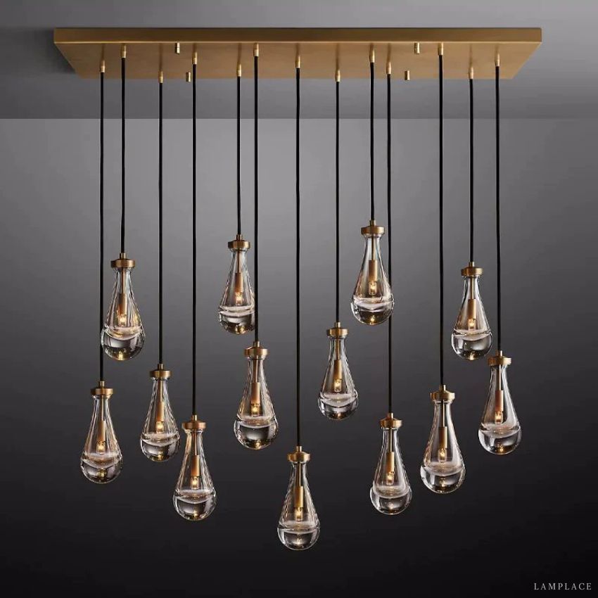 Rain Aura Glass Rectangular Chandelier 54"