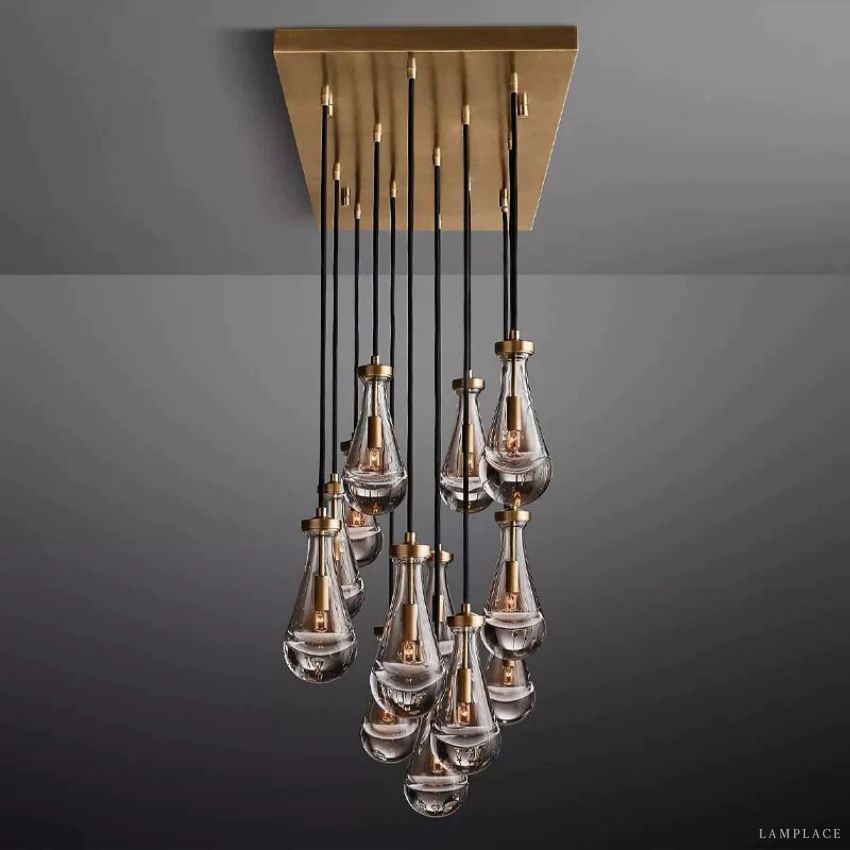 Rain Aura Glass Rectangular Chandelier 54"