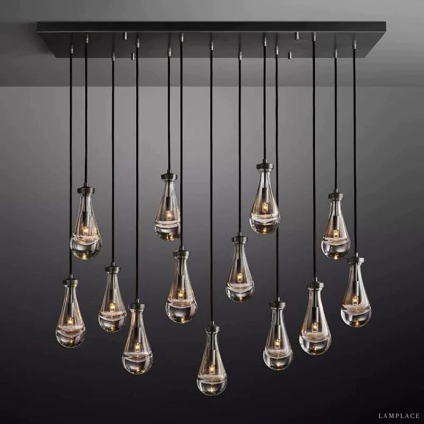Rain Aura Glass Rectangular Chandelier 54"
