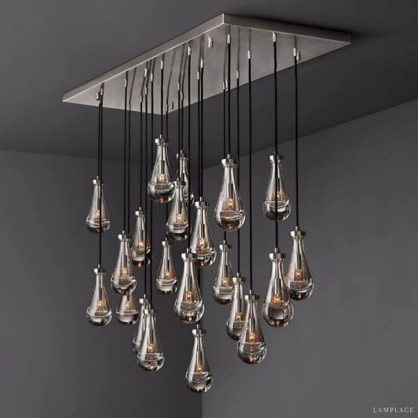 Rain Aura Glass Rectangular Chandelier 72"