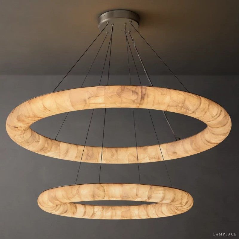 Rivage Lisse Veined Alabaster Two-Tiered Round Chandelier 61"