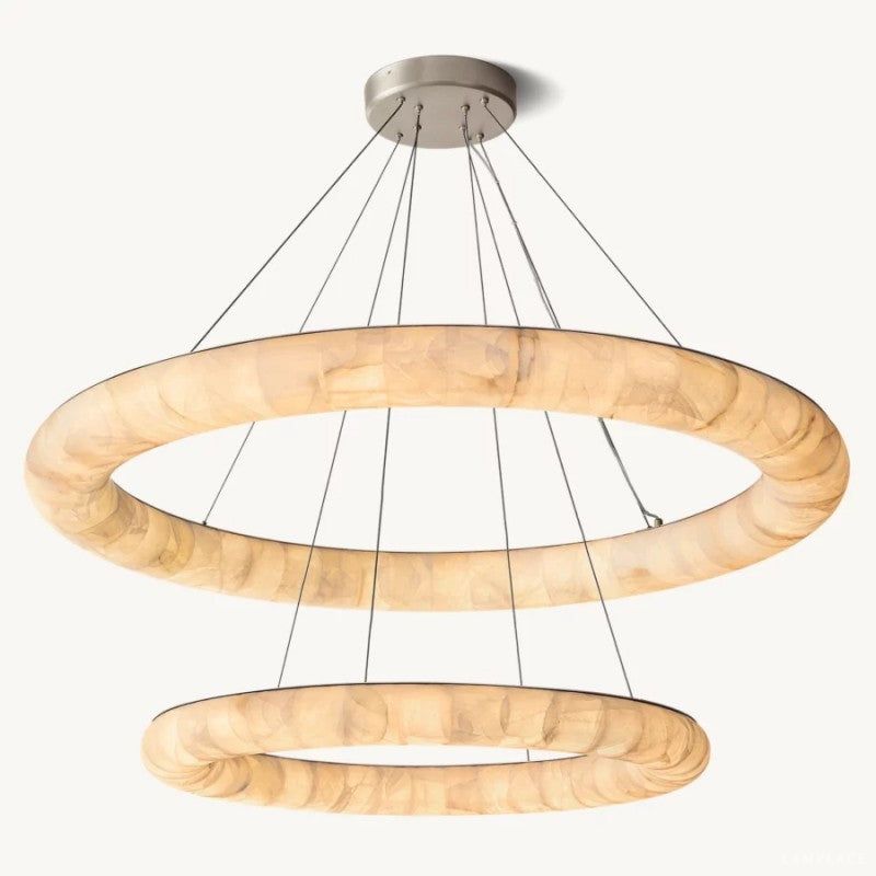 Rivage Lisse Veined Alabaster Two-Tiered Round Chandelier 61"