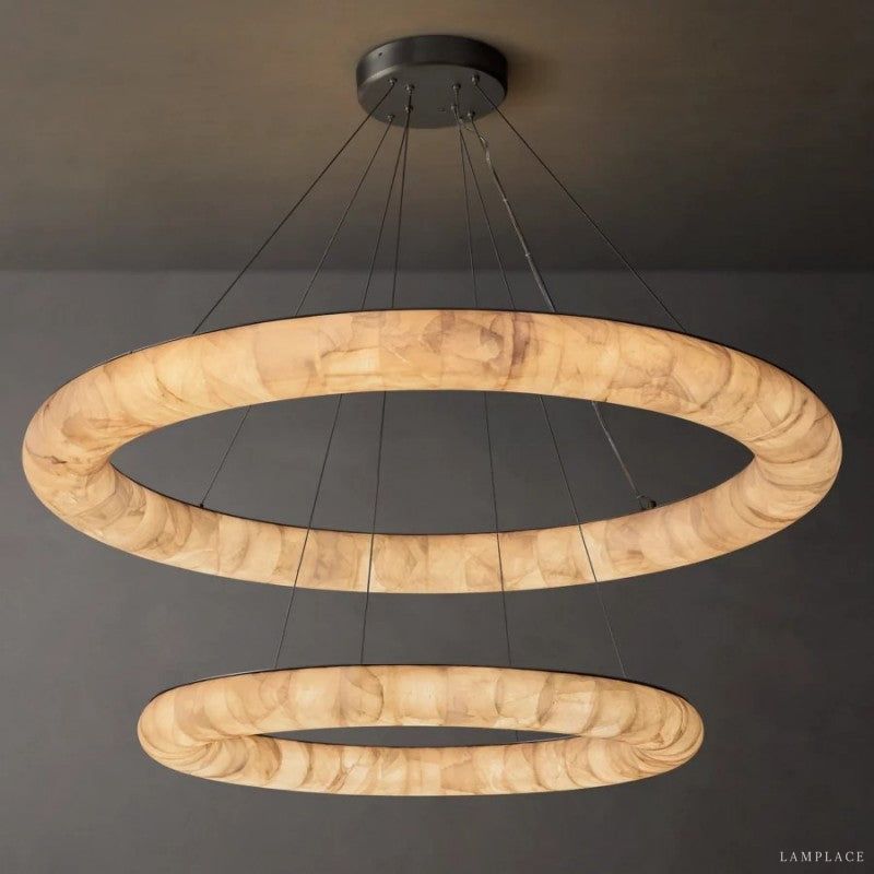 Rivage Lisse Veined Alabaster Two-Tiered Round Chandelier 61"