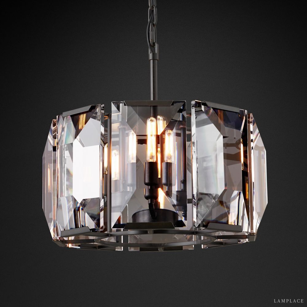 Harlow Faceted Crystal Round Chandelier 19"