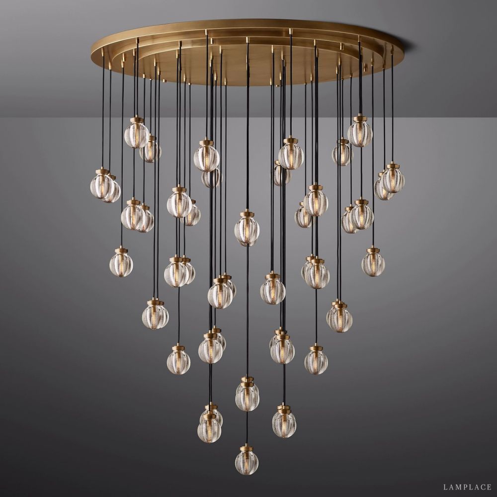 Pearl Carved Inciso Round Chandelier 60"