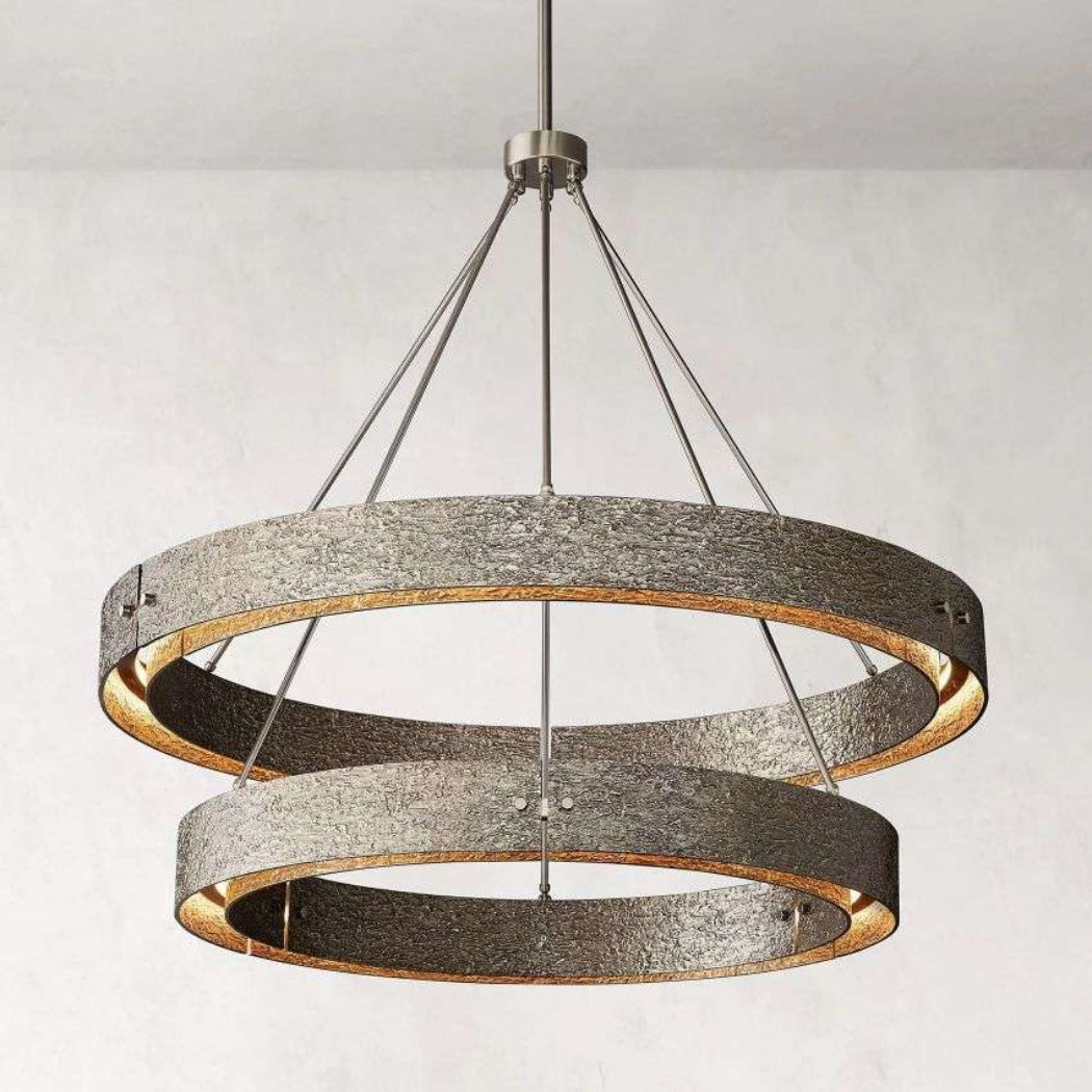 Vouvray Etched Metal Two-Tier Round Chandelier 72"