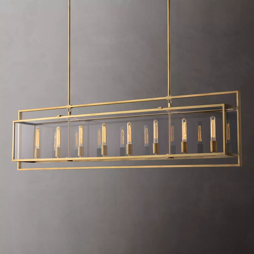 Beckman Framed Glass Rectangular Chandelier 72"