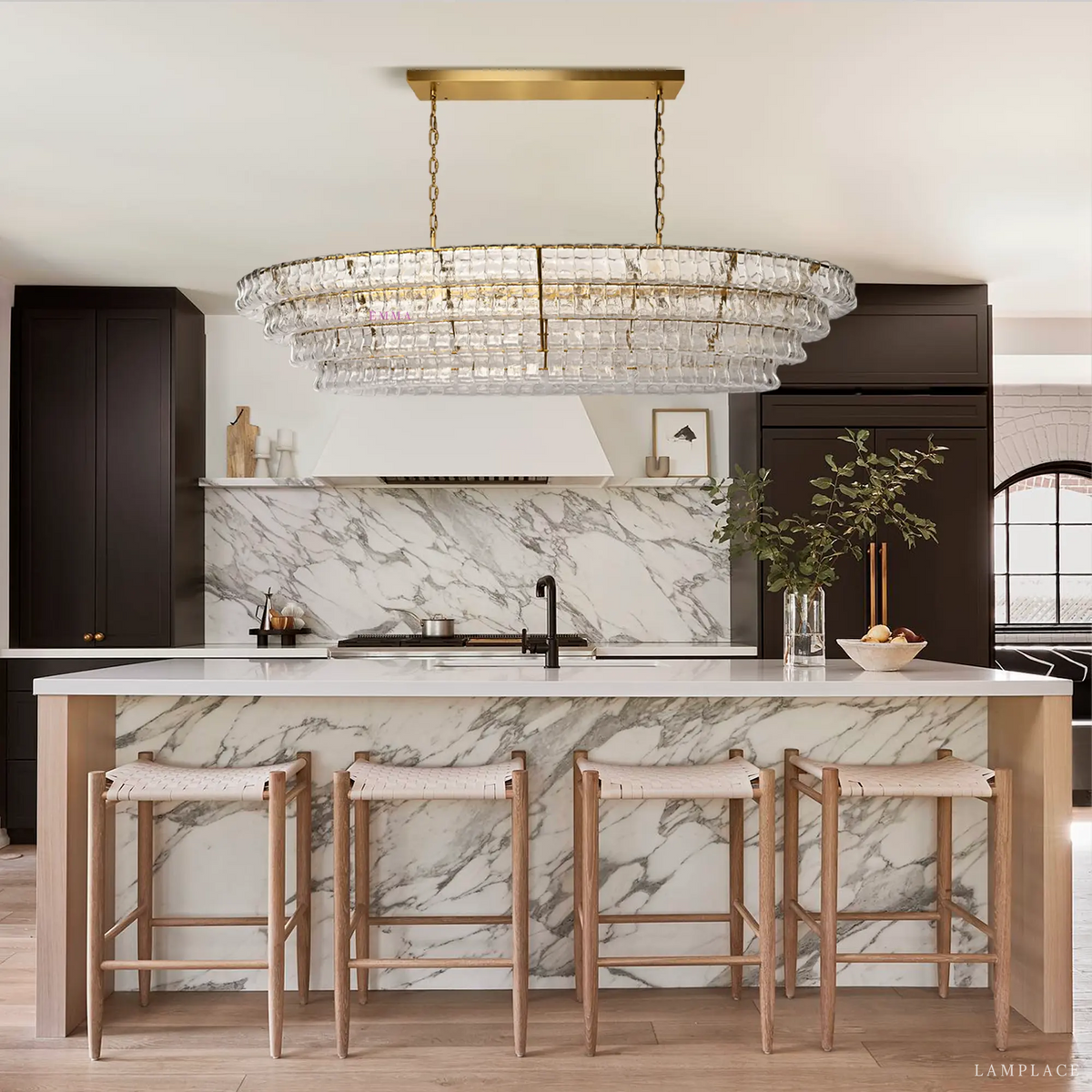Ghiaccio Textured Glass Oval Chandelier