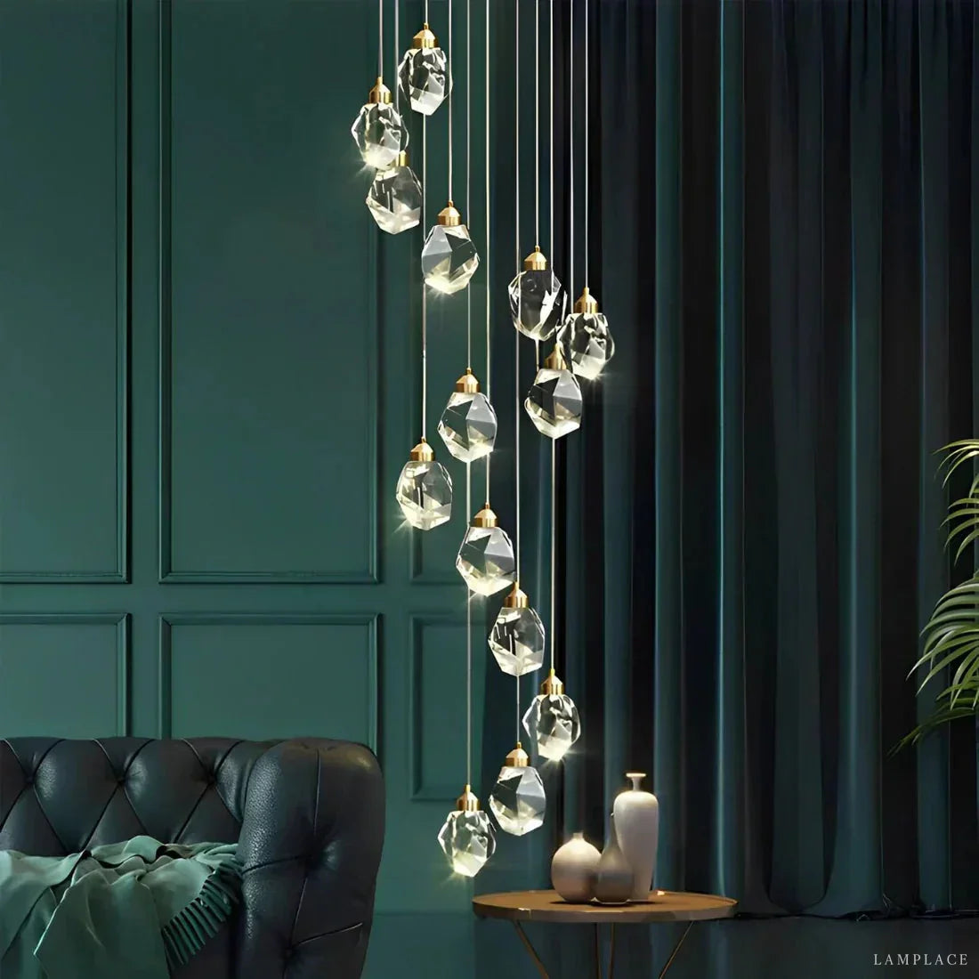 Angle Faceted Crystal Multi-Lights Cascade Chandelier