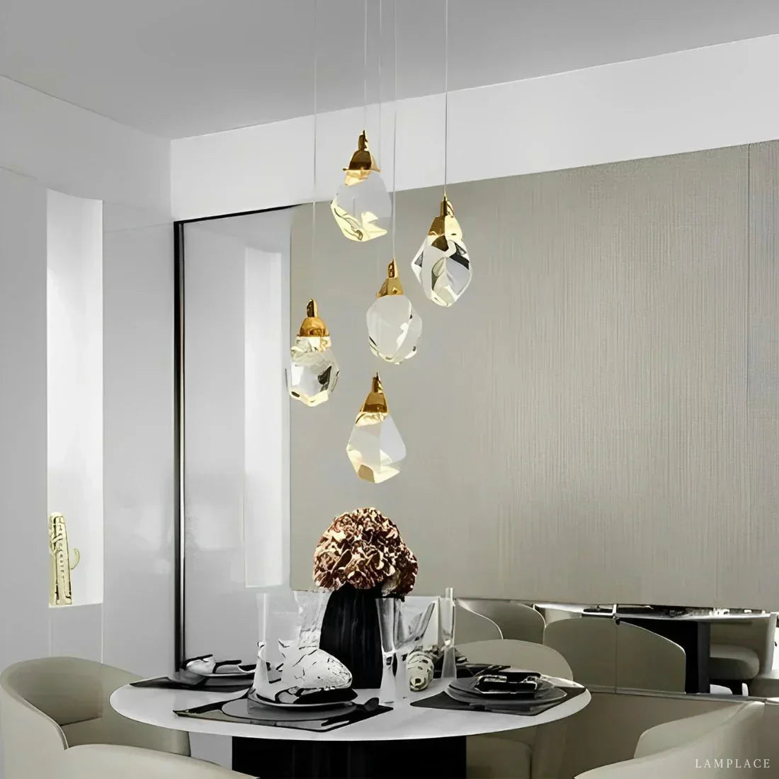 Angle Faceted Crystal Multi-Lights Cascade Chandelier